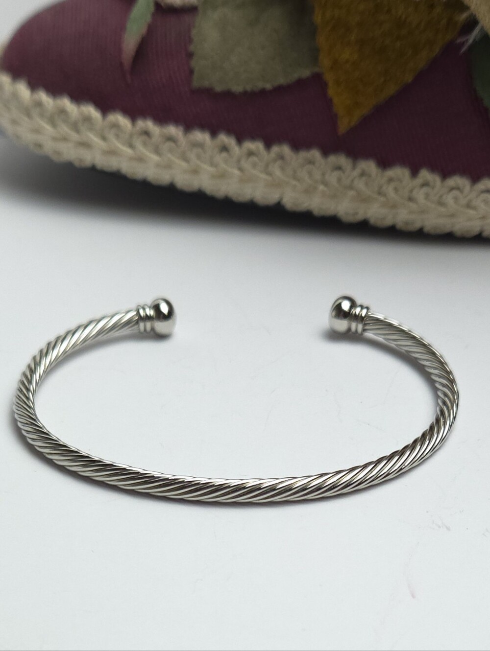 Silver Plate Cable Twist Cuff Bracelet Classic Dainty Twist Cuff Bracelet Unisex